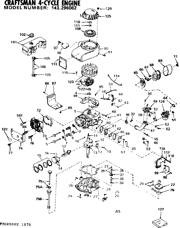 Replacement Parts Diagram and Parts List for 143296082  Craftsman Engine