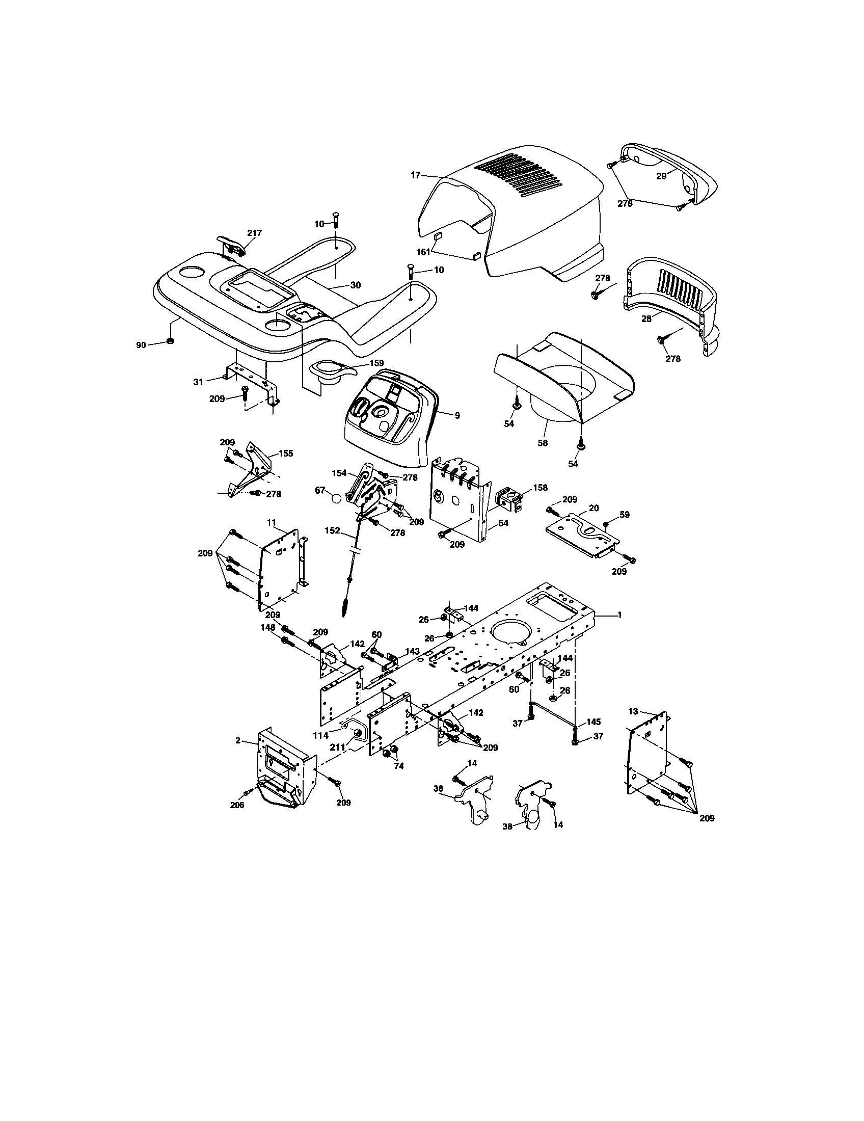 Chassis And Enclosures Diagram and Parts List for 917273590  Craftsman Lawn Tractor