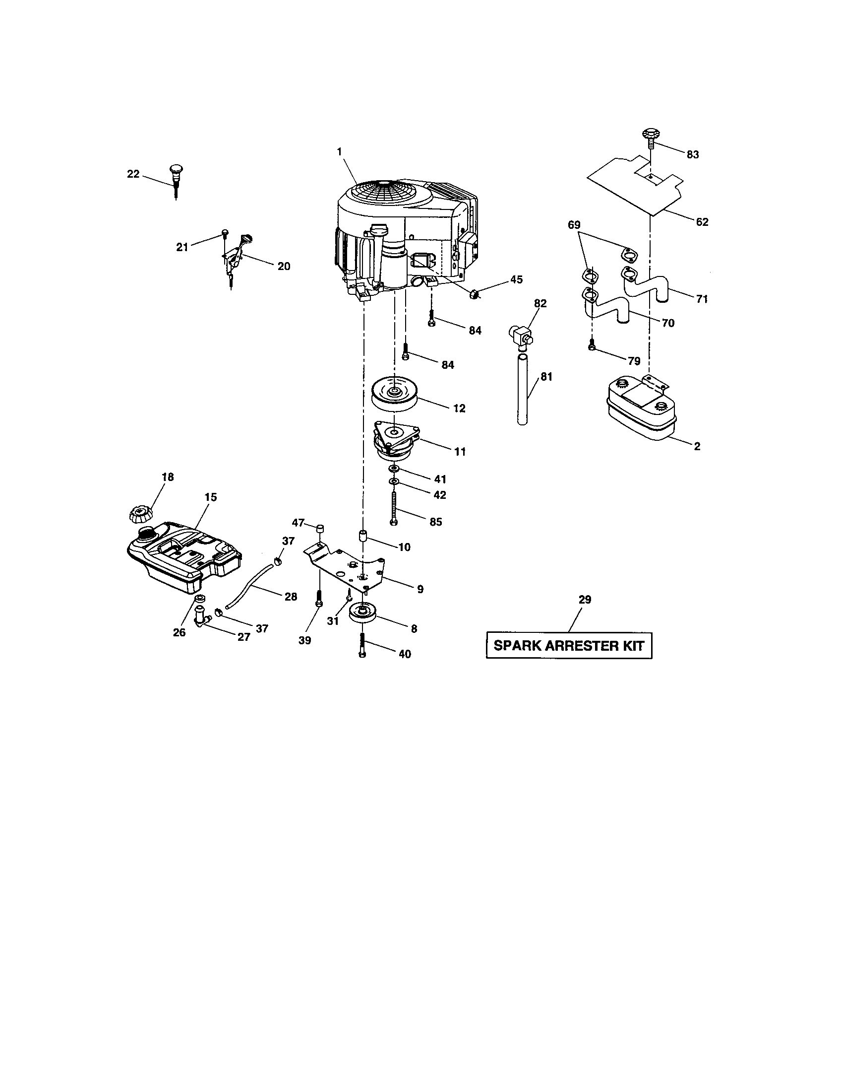 Engine Diagram and Parts List for 917276210  Craftsman Lawn Tractor