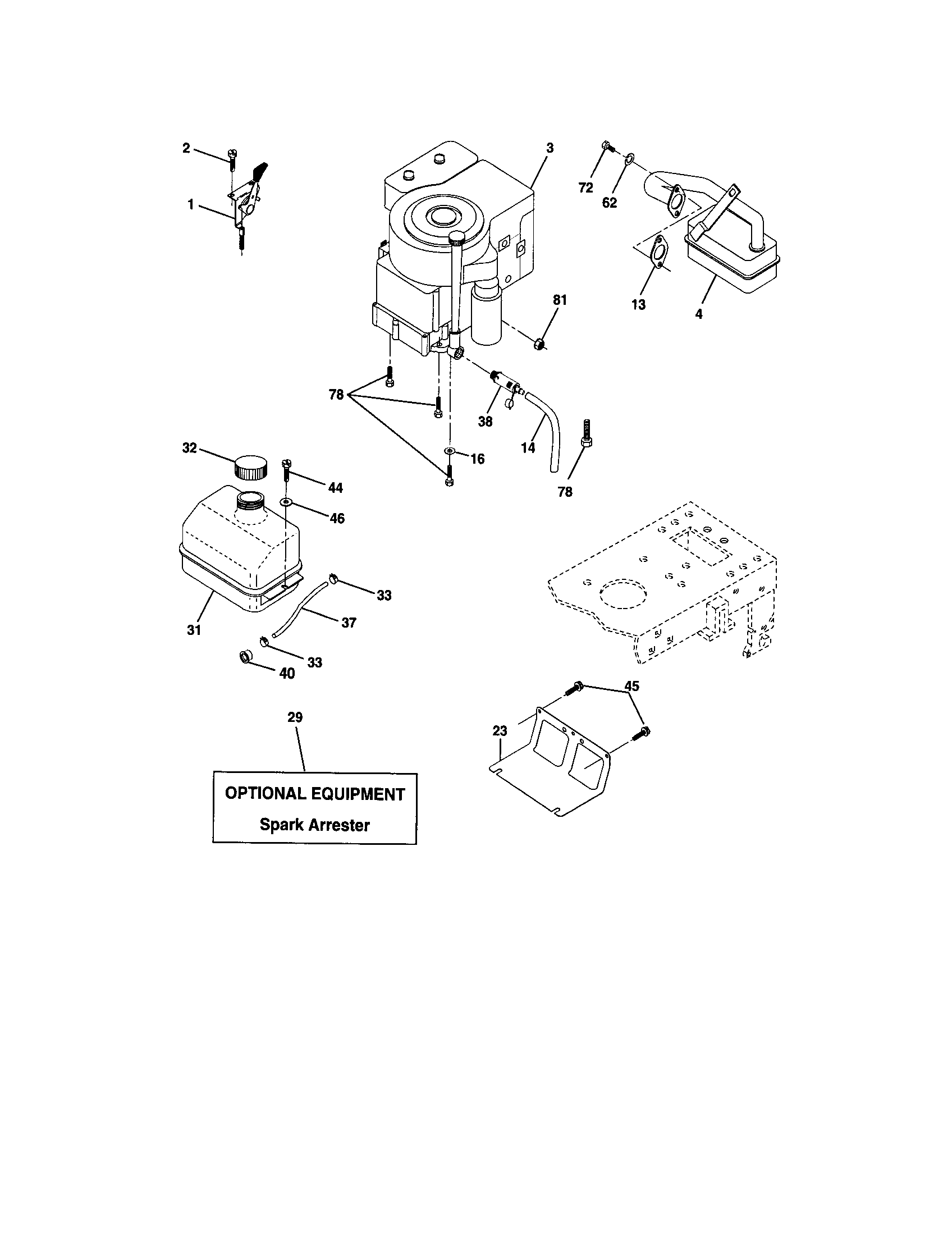 Engine Diagram and Parts List for 917271651  Craftsman Lawn Tractor