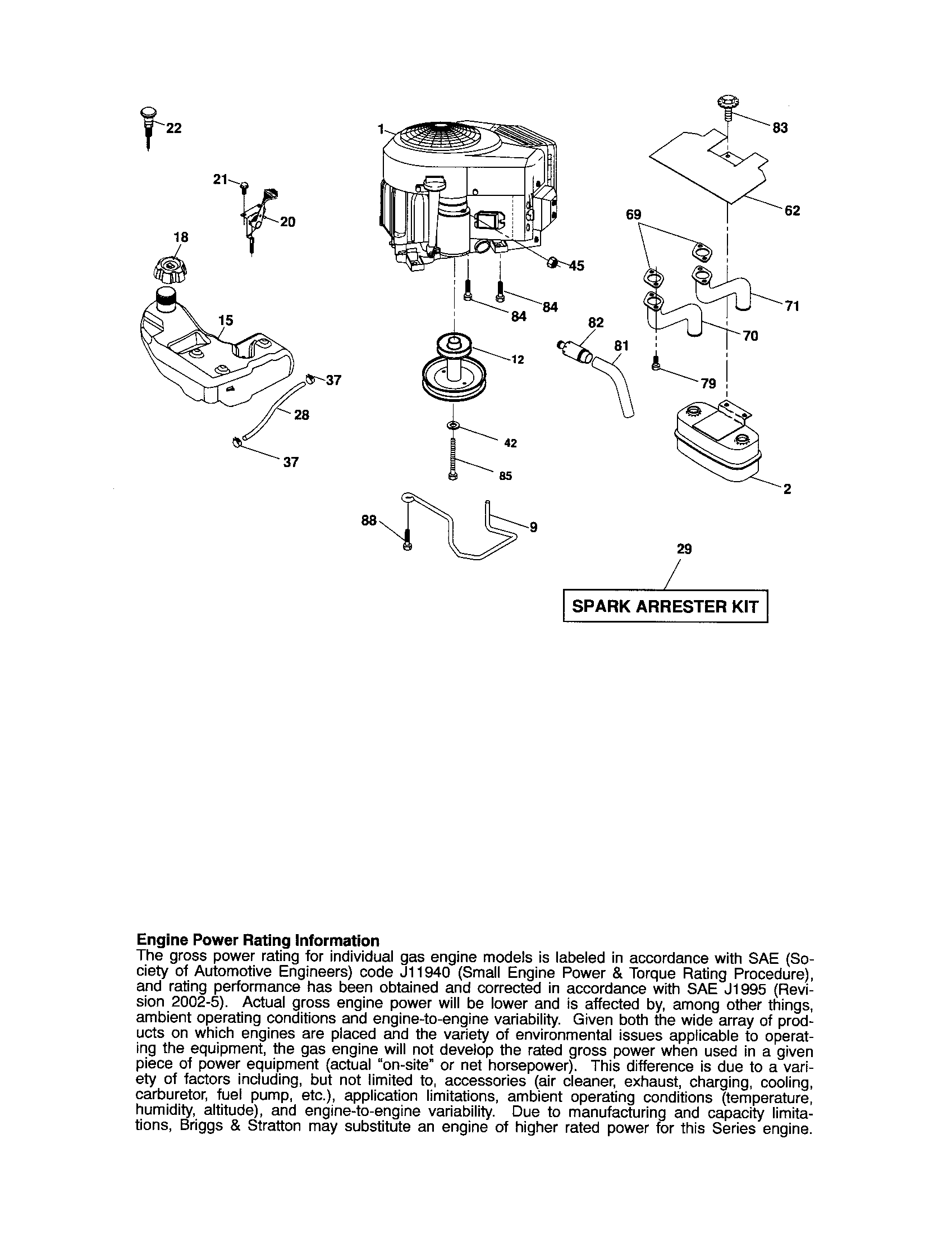 Engine Diagram and Parts List for 917287281  Craftsman Lawn Tractor