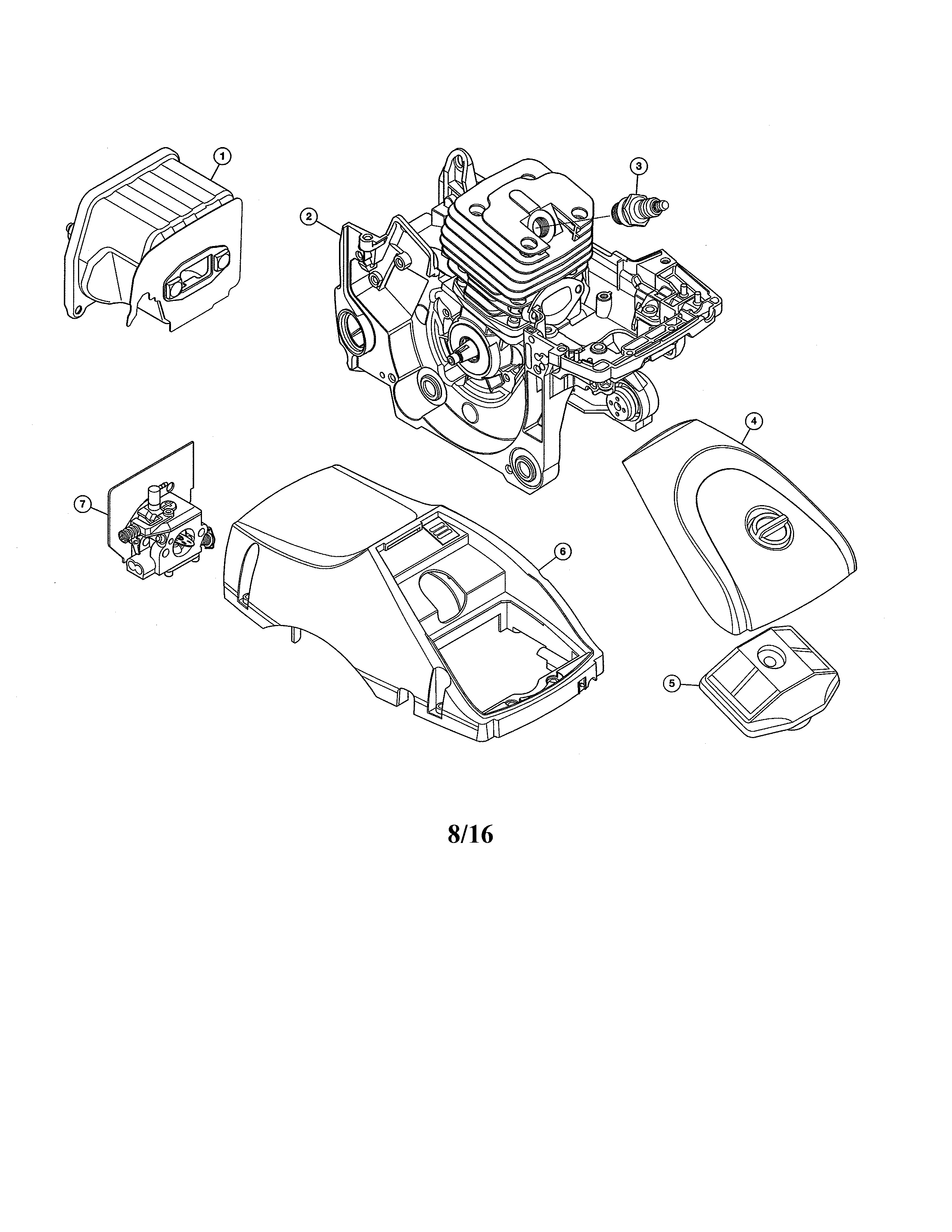 Muffler/short Block/cylinder Cover Diagram and Parts List for 316380160  Craftsman Chainsaw