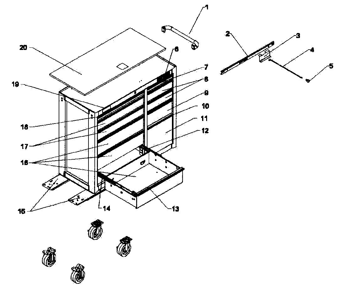 Tool Box Diagram and Parts List for 706136290  Craftsman Tool Stand & Cart