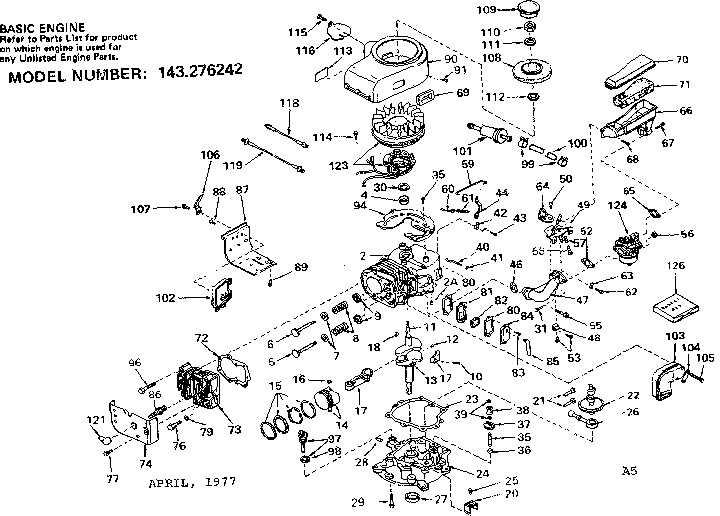 Replacement Parts Diagram and Parts List for 143276242  Craftsman Engine