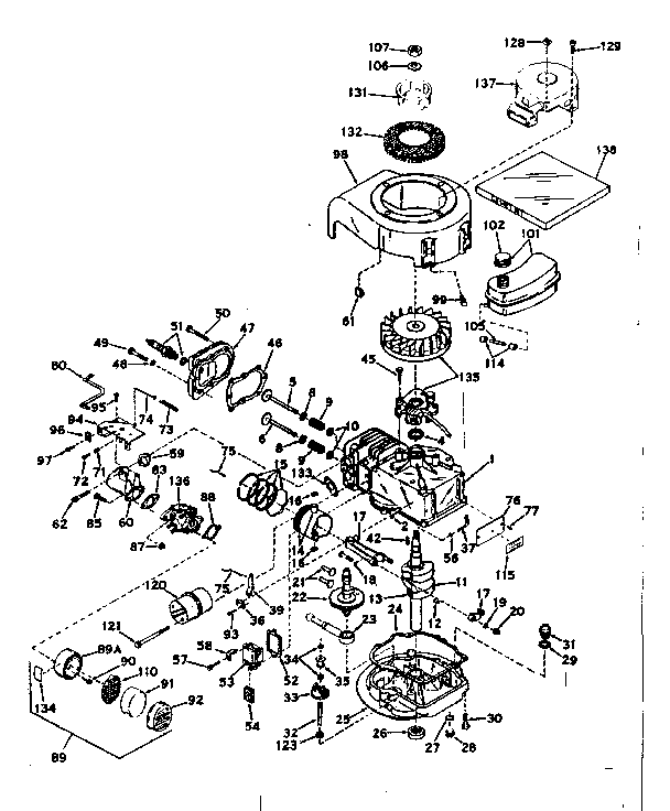 Basic Engine Diagram and Parts List for 143161232  Craftsman Engine