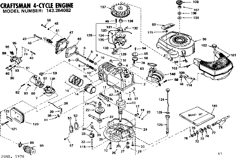 Replacement Parts Diagram and Parts List for 143264082  Craftsman Engine