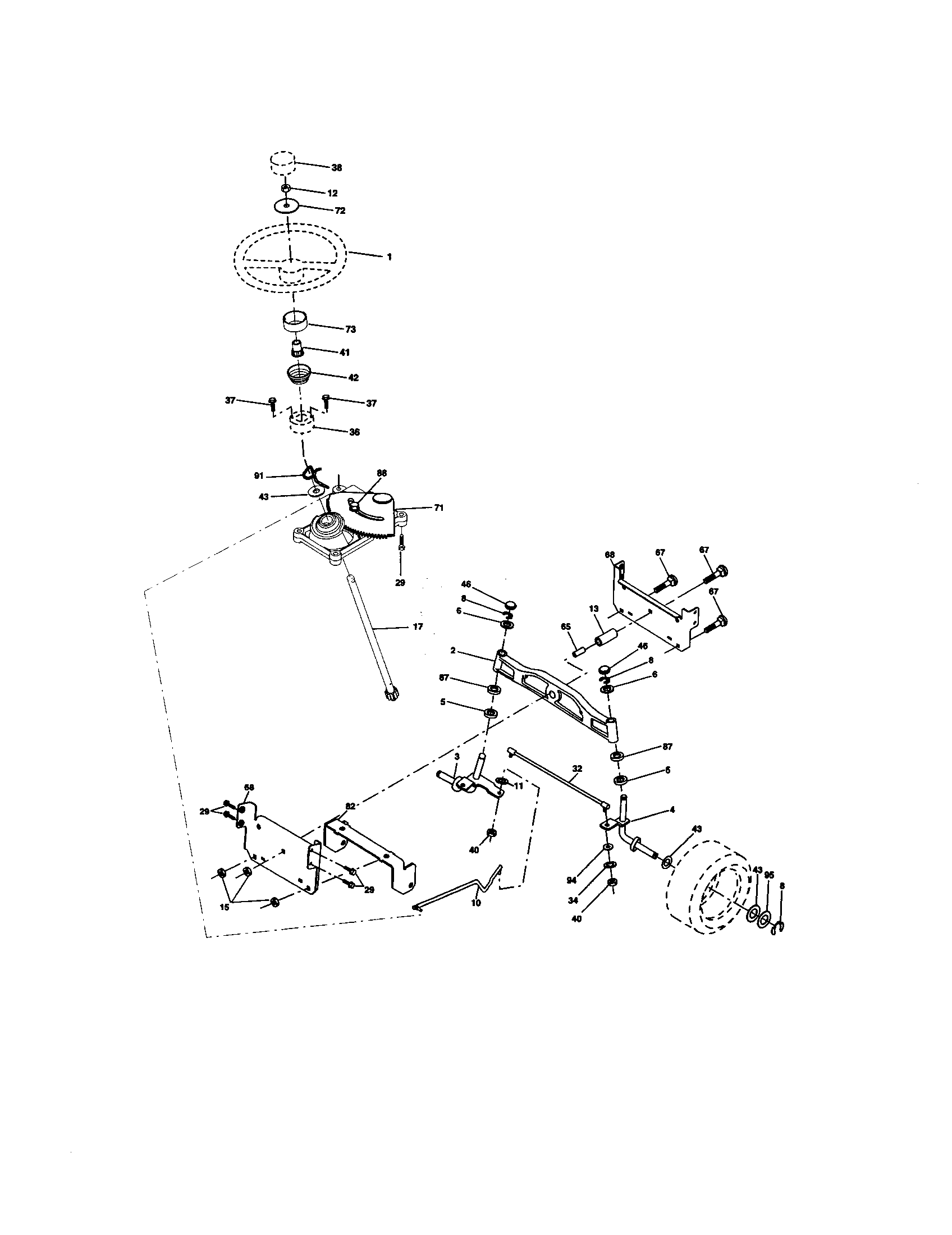 Steering Diagram and Parts List for 917273632  Craftsman Lawn Tractor