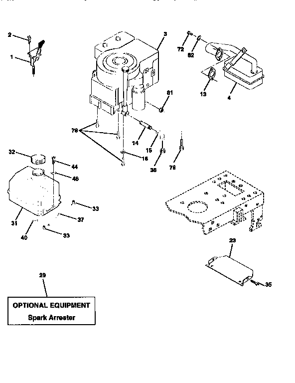 Engine Diagram and Parts List for 917258082  Craftsman Lawn Tractor