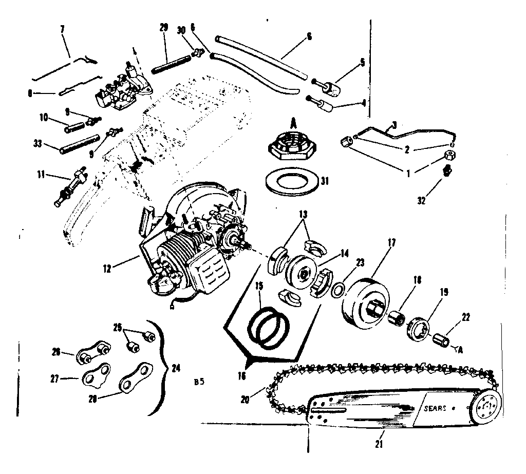 Engine / Chain And Guide Bar Diagram and Parts List for 91762806  Craftsman Chainsaw