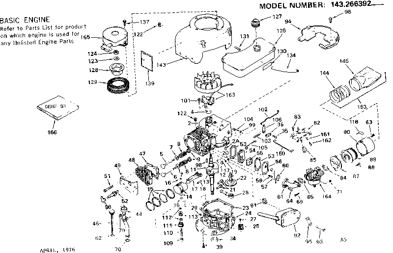 Replacement Parts Diagram and Parts List for 143266392  Craftsman Engine