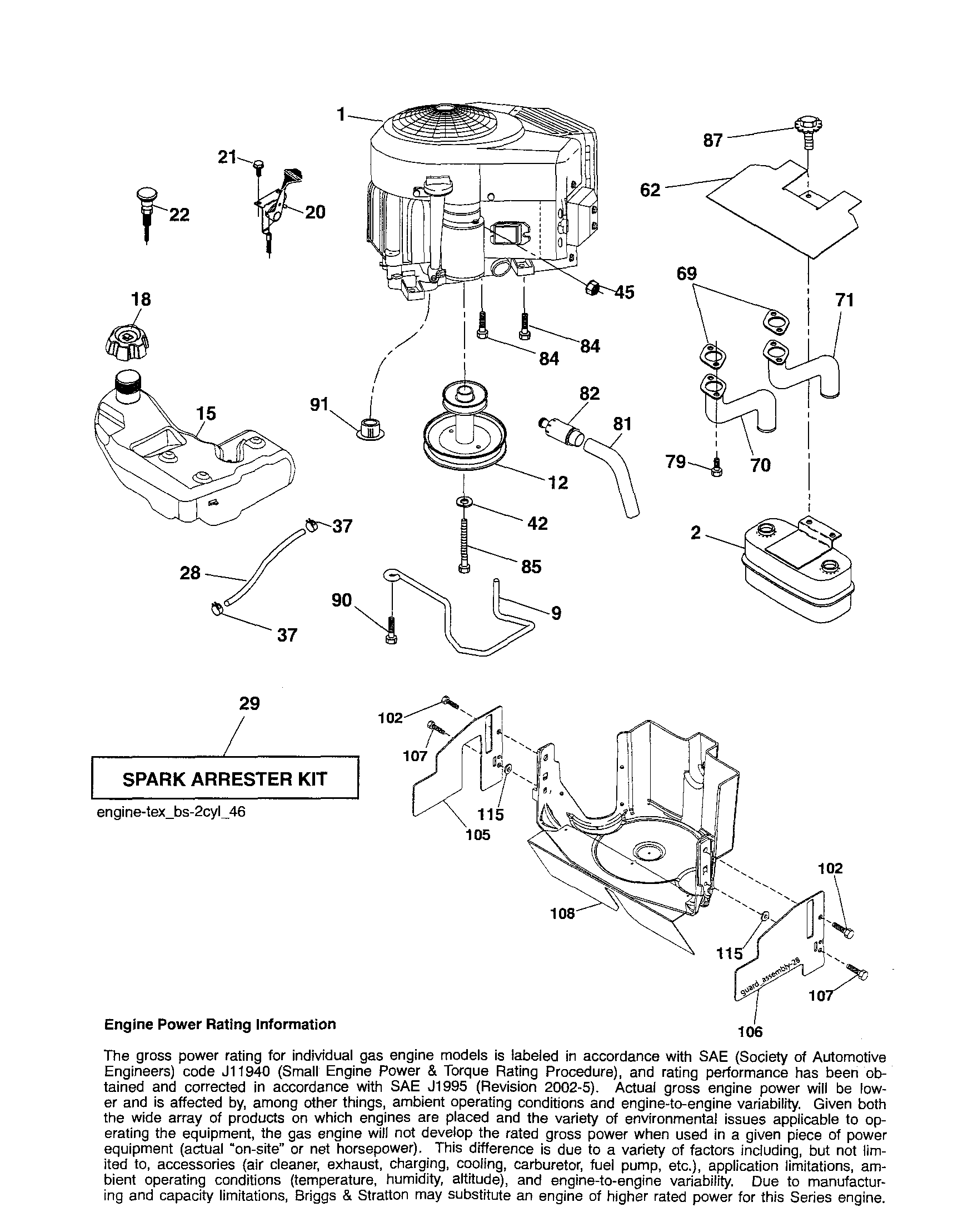 Engine Diagram and Parts List for 917254280  Craftsman Lawn Tractor