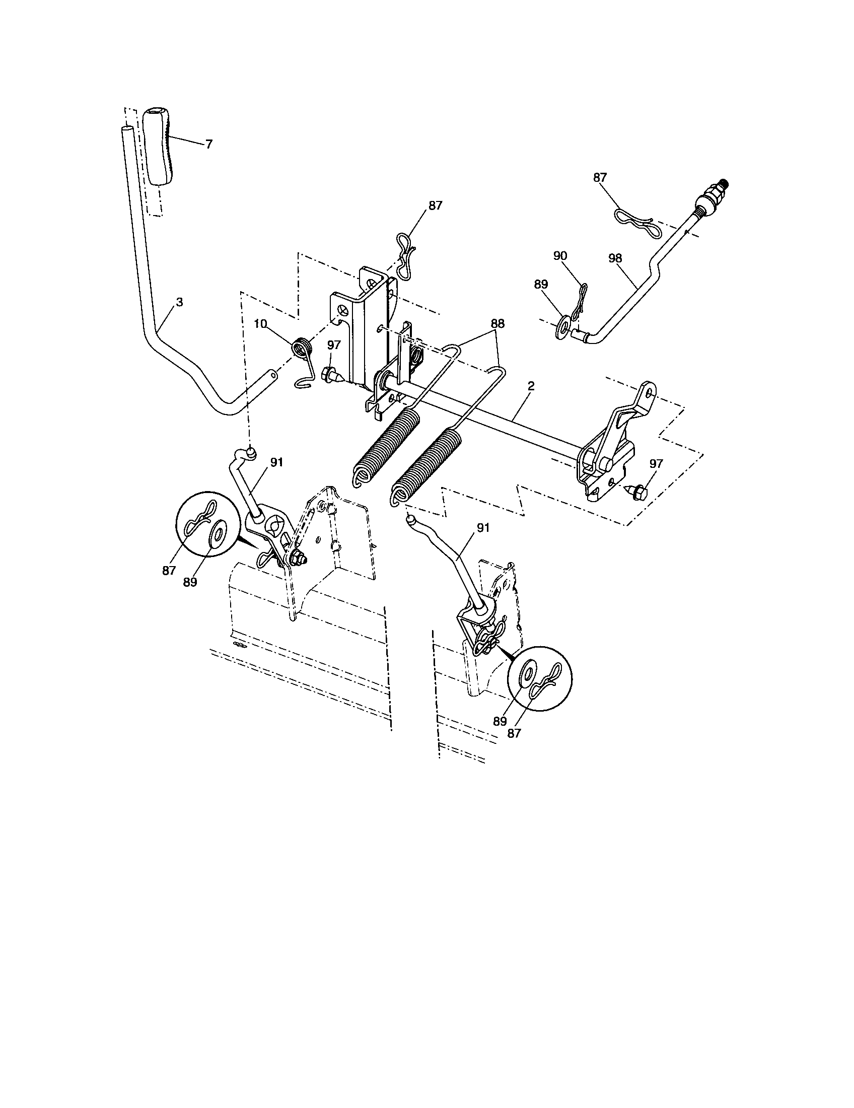 Lift Diagram and Parts List for 917287141  Craftsman Lawn Tractor