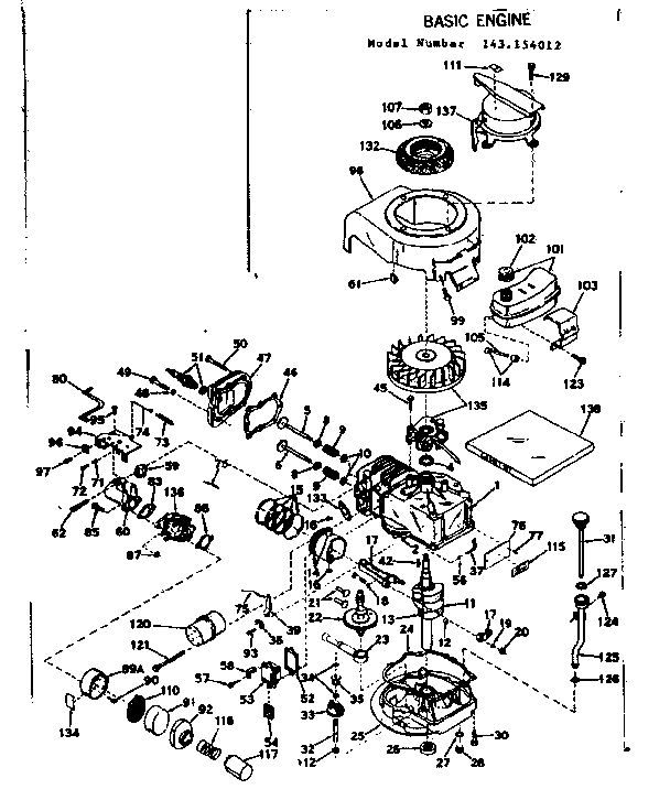 Basic Engine Diagram and Parts List for 143154012  Craftsman Engine