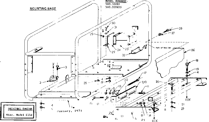 Mounting Base Diagram and Parts List for 580320855  Craftsman Engine