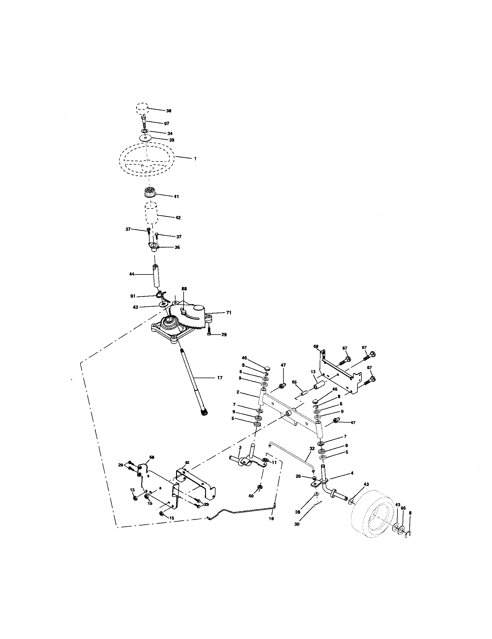 Steering Assembly Diagram and Parts List for 917276410  Craftsman Lawn Tractor