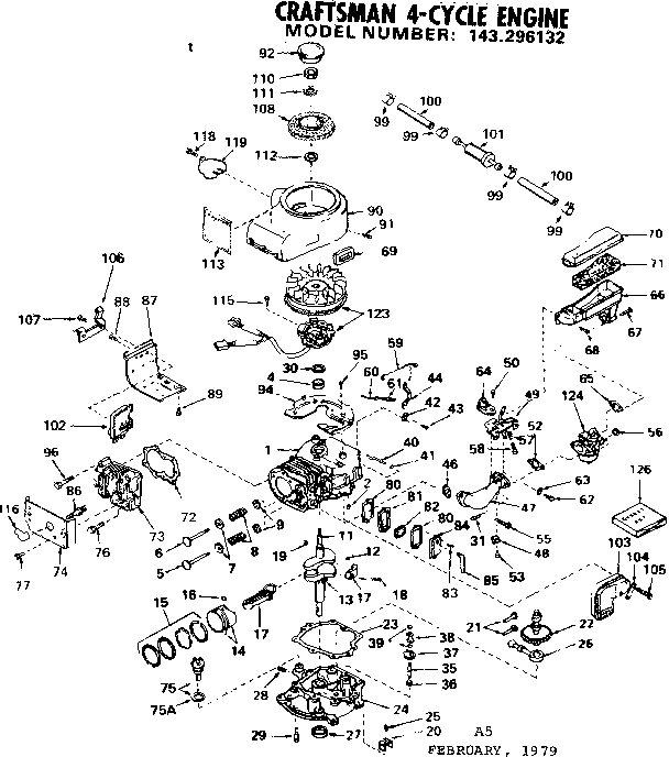 Replacement Parts Diagram and Parts List for 143296132  Craftsman Engine