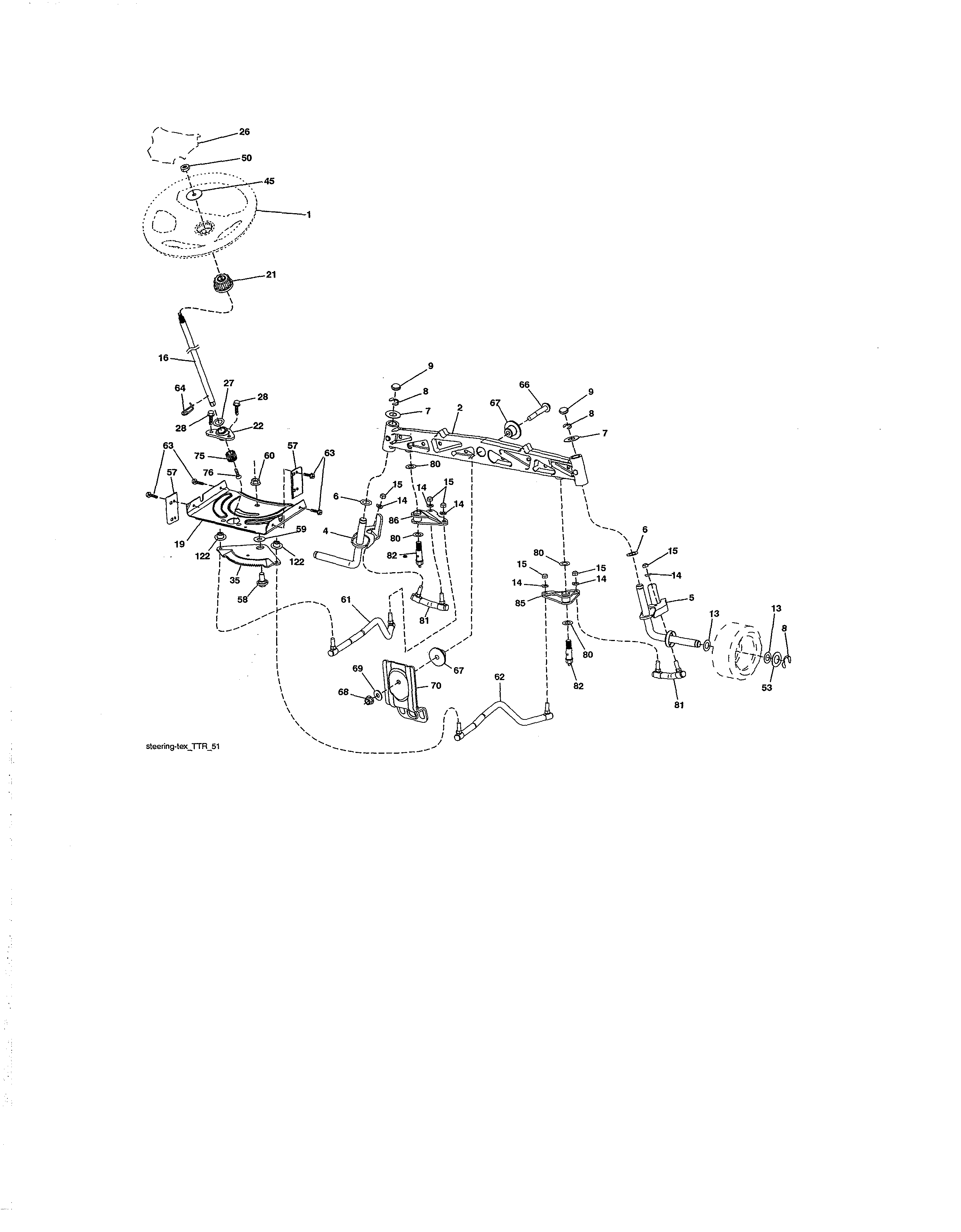 Steering Diagram and Parts List for 917250820  Craftsman Lawn Tractor