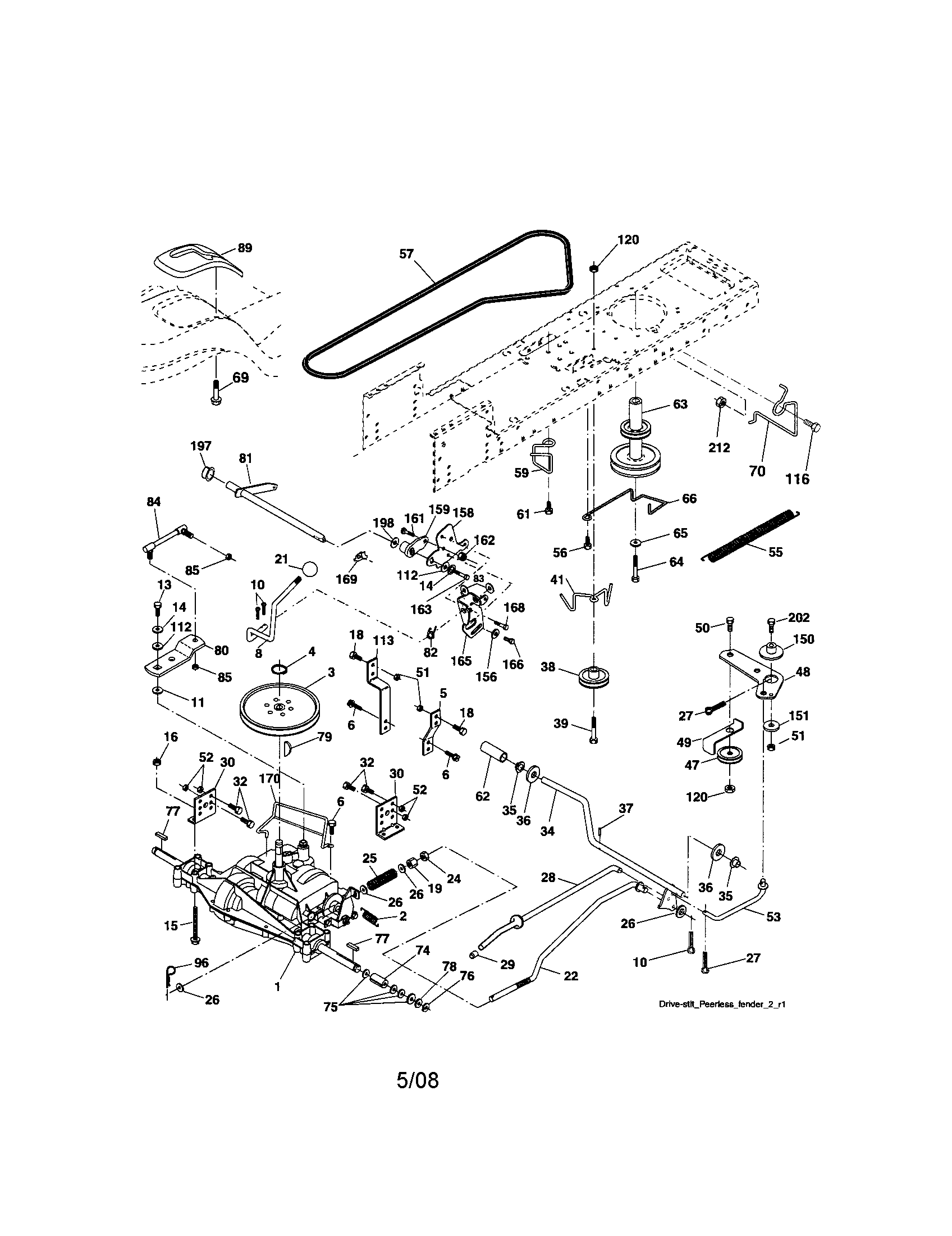 Ground Drive Diagram and Parts List for 917287051  Craftsman Lawn Tractor