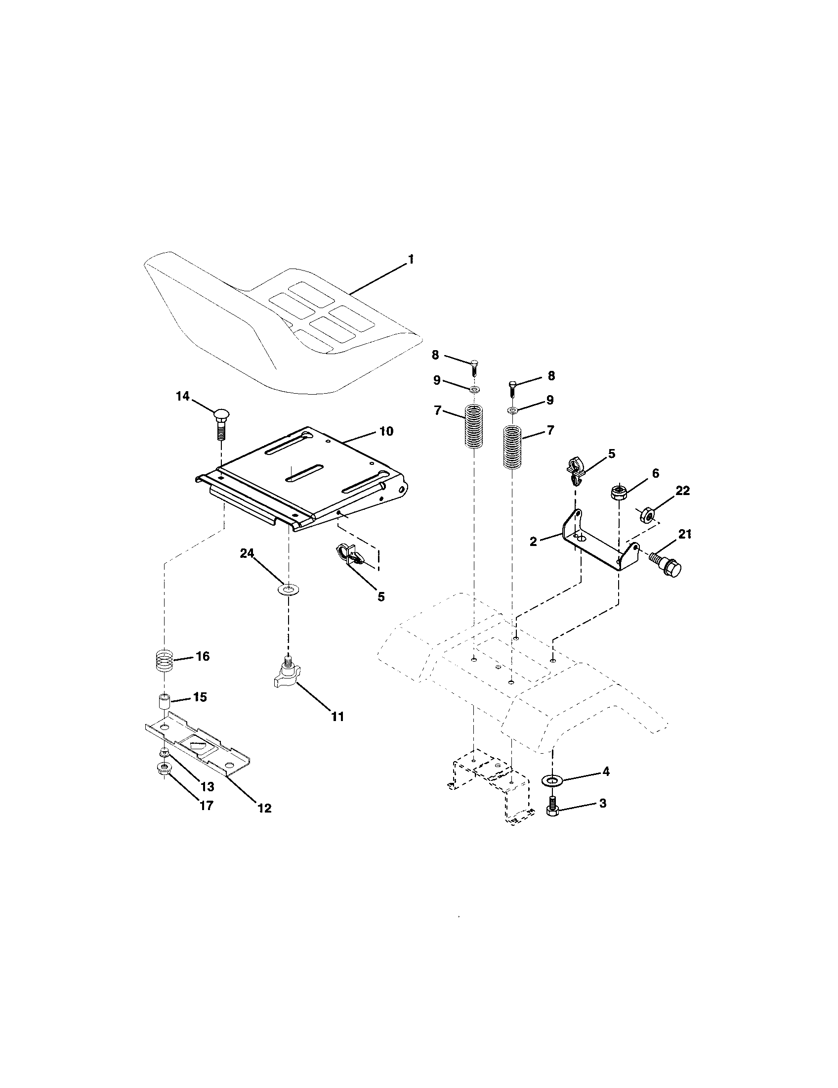 Seat Assembly Diagram and Parts List for 917273800  Craftsman Lawn Tractor