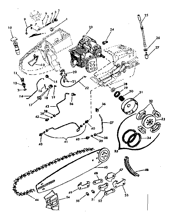 Engine Diagram and Parts List for 917351491  Craftsman Chainsaw