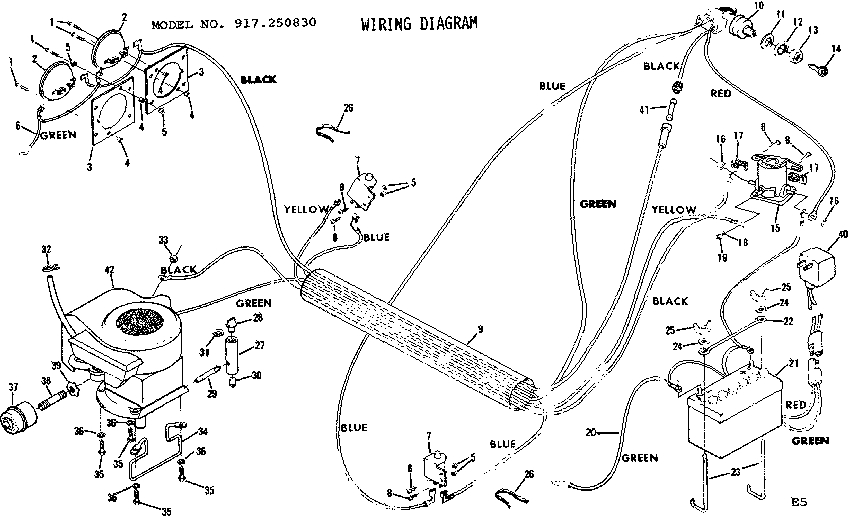 Wiring Diagram Diagram and Parts List for 917250830-1977  Craftsman Lawn Tractor