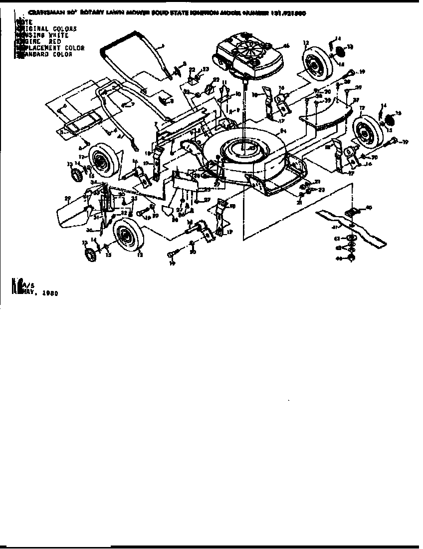 Replacement Parts Diagram and Parts List for 131921500  Craftsman Lawn Mower
