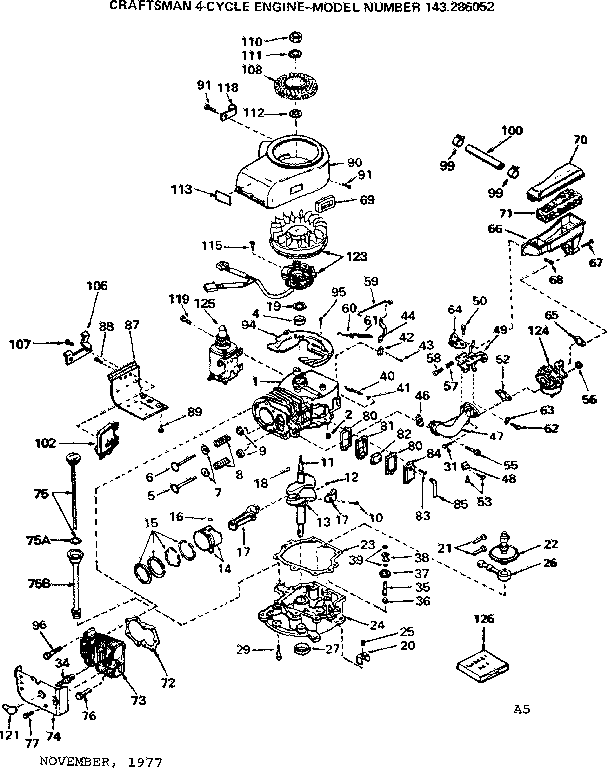 Replacement Parts Diagram and Parts List for 143286052  Craftsman Engine