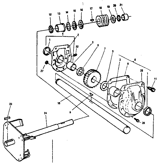 Gear Box Diagram and Parts List for 536884900  Craftsman Snow Blower