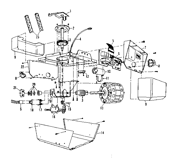 Chassis Assembly Diagram and Parts List for 13953513  Craftsman Garage Door Opener