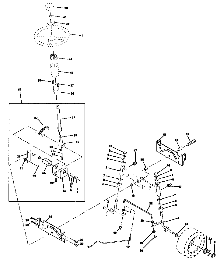 Steering Assembly Diagram and Parts List for 917256891  Craftsman Lawn Tractor