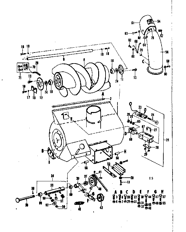 Auger Housing Assembly Diagram and Parts List for 53681330  Craftsman Lawn Mower