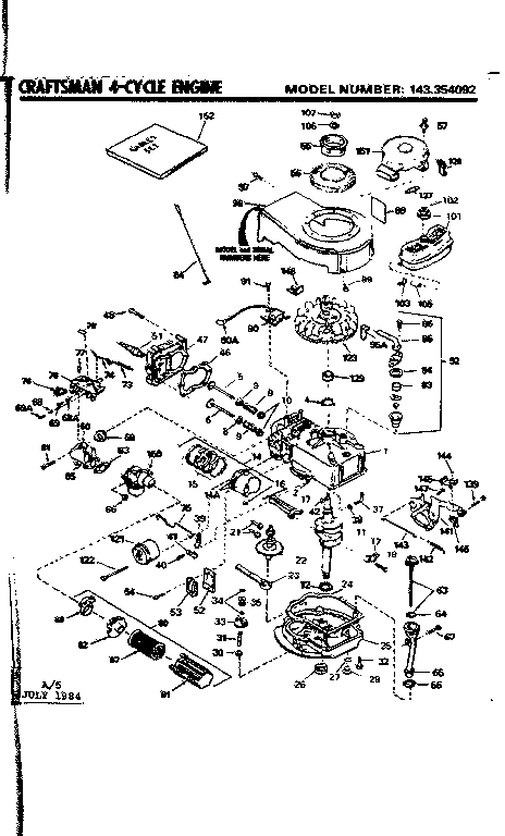 Replacement Parts Diagram and Parts List for 143354092  Craftsman Engine