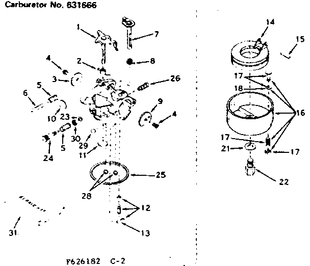 Carburetor Diagram and Parts List for 143626182  Craftsman Engine
