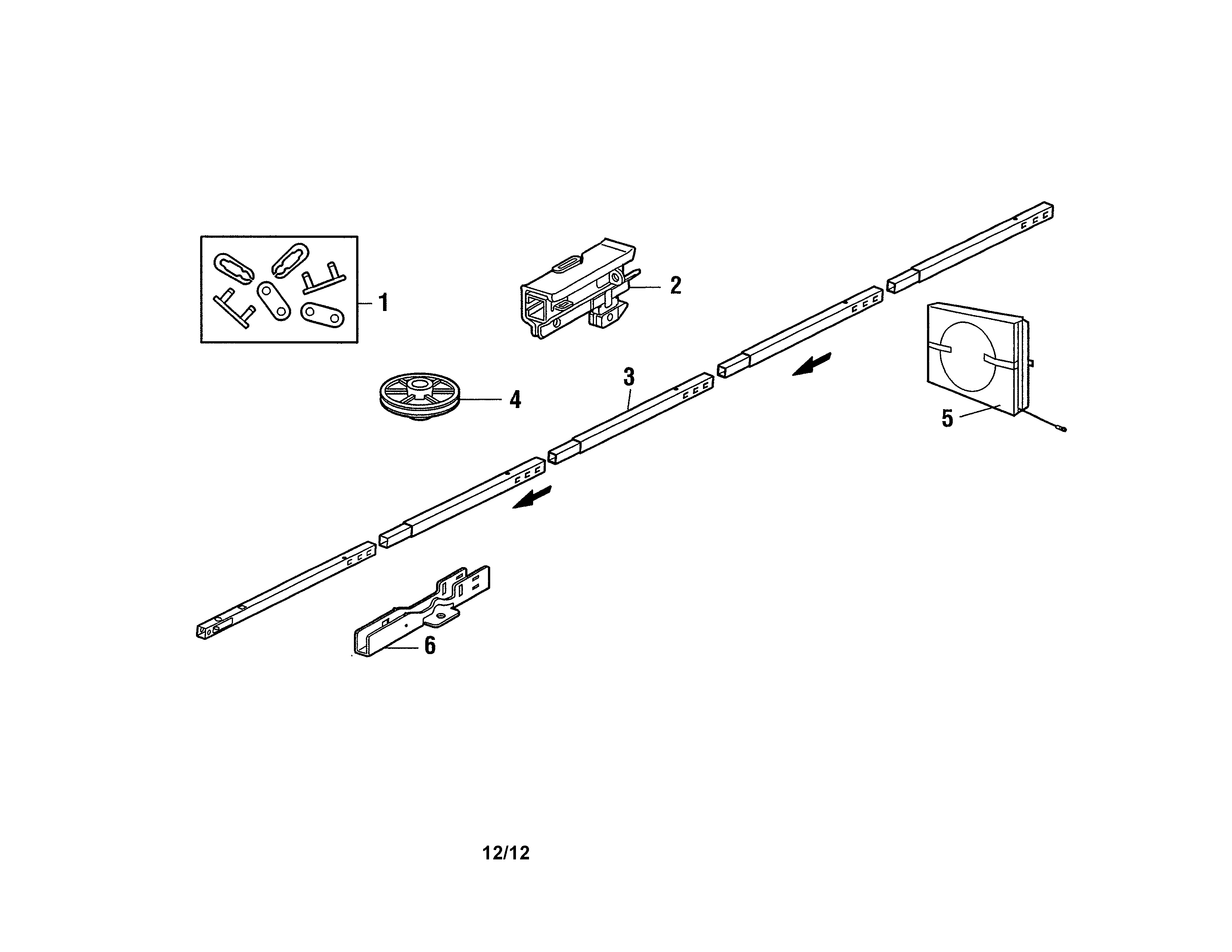Rail Assembly Diagram and Parts List for 13953990DS  Craftsman Garage Door Opener