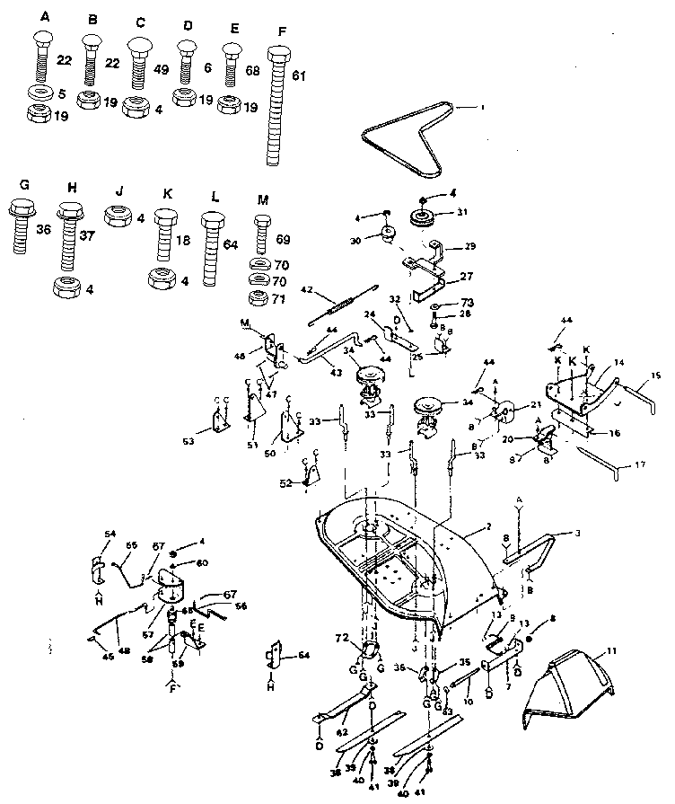 38" Mower Diagram and Parts List for 917257470  Craftsman Lawn Tractor