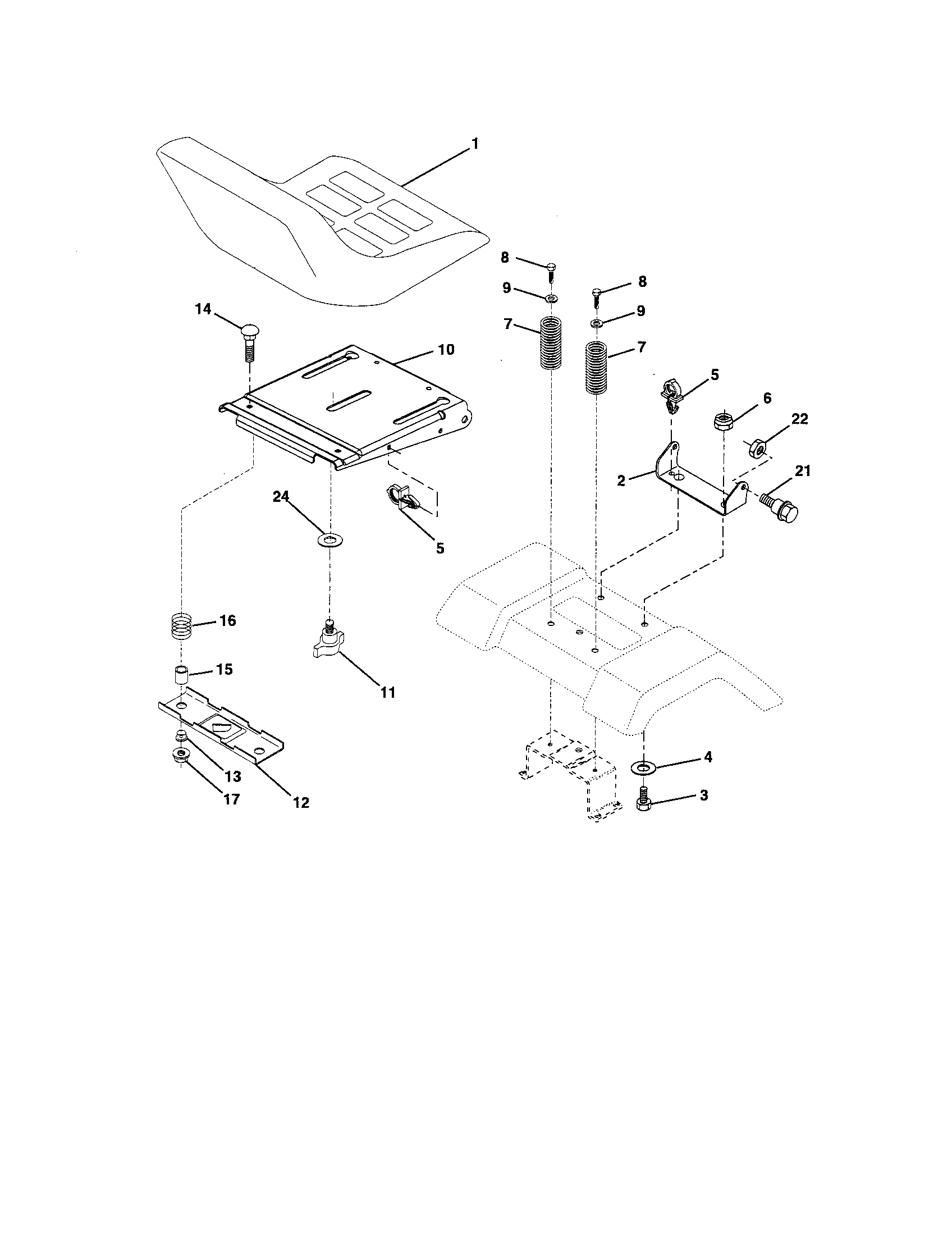 Seat Assembly Diagram and Parts List for 917275754  Craftsman Lawn Tractor