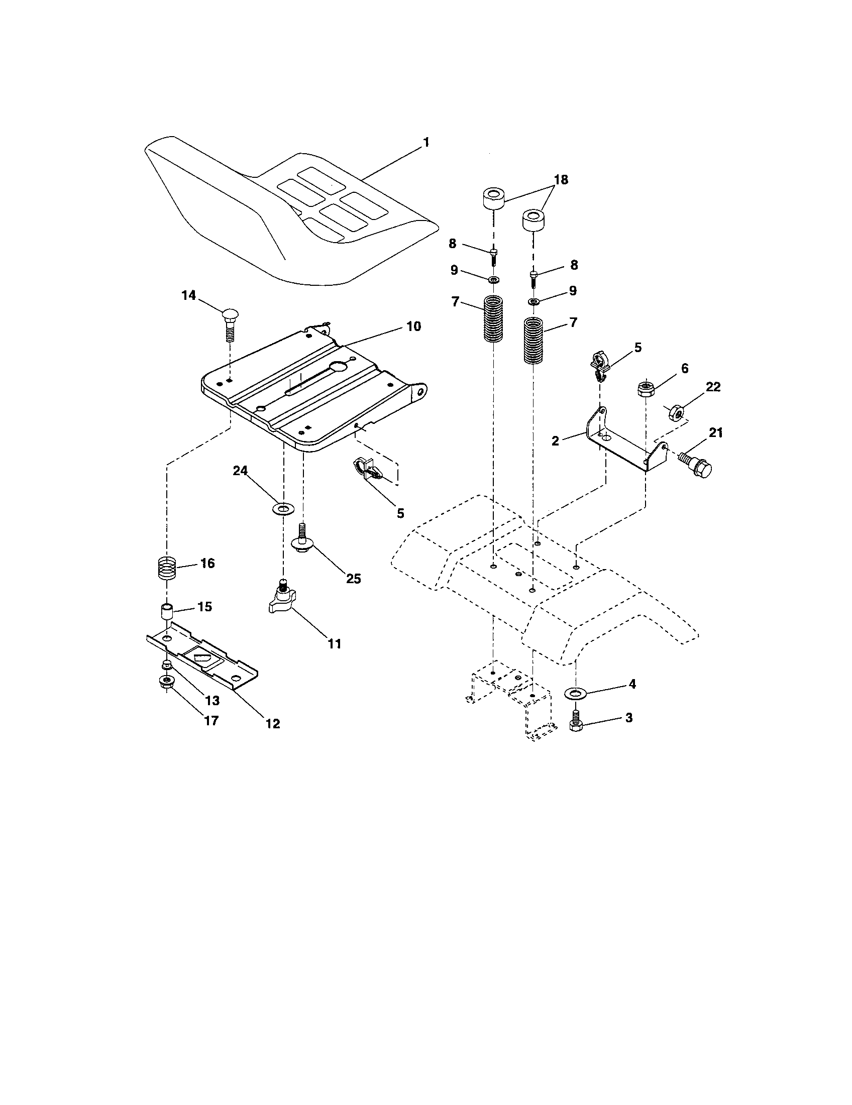 Seat Assembly Diagram and Parts List for 917275640  Craftsman Lawn Tractor