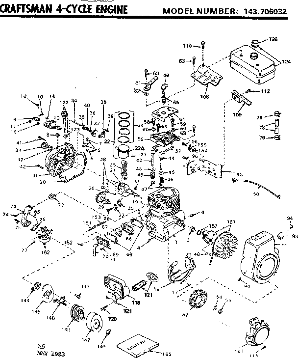 Replacement Parts Diagram and Parts List for 143706032  Craftsman Engine