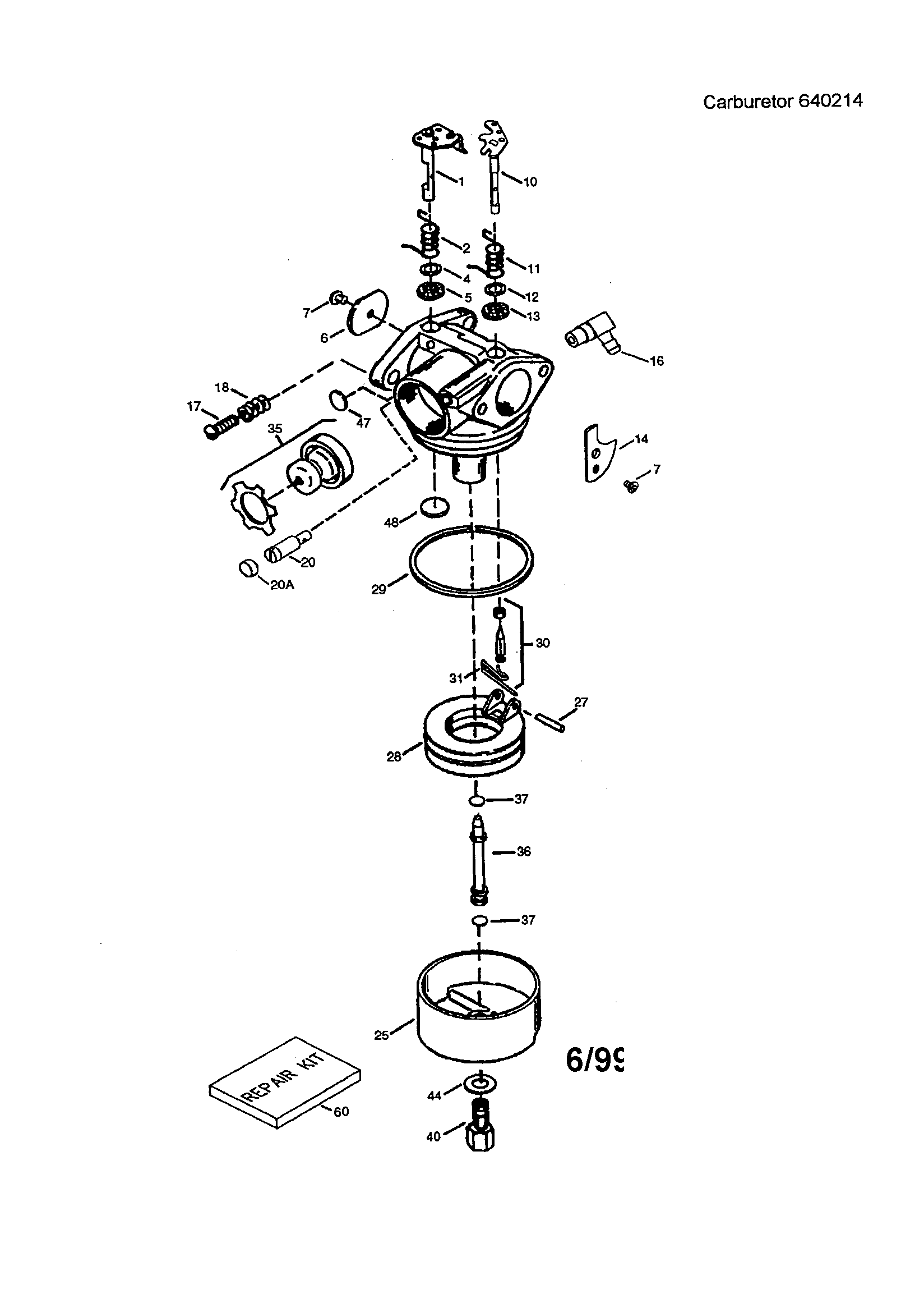 Carburetor 640214 Diagram and Parts List for 143995000  Craftsman Engine