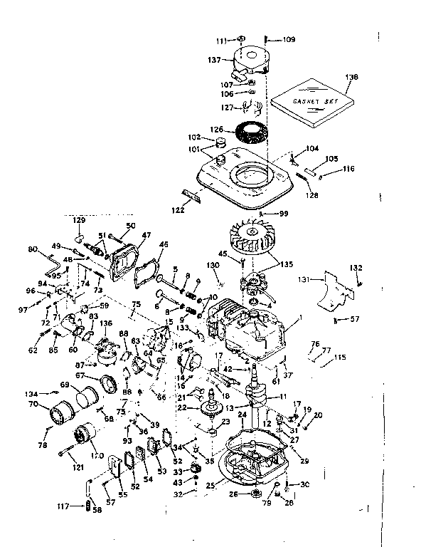 Basic Engine Diagram and Parts List for 143174072  Craftsman Engine