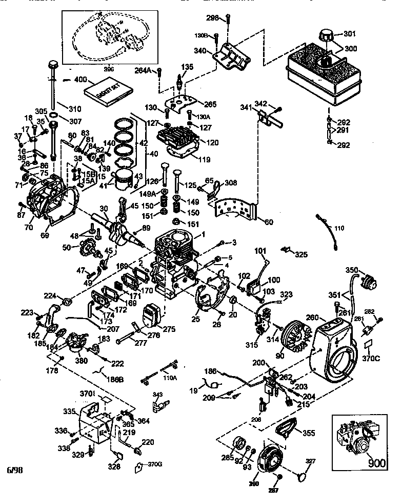 Engine 143.999001 Diagram and Parts List for 143999001  Craftsman Engine