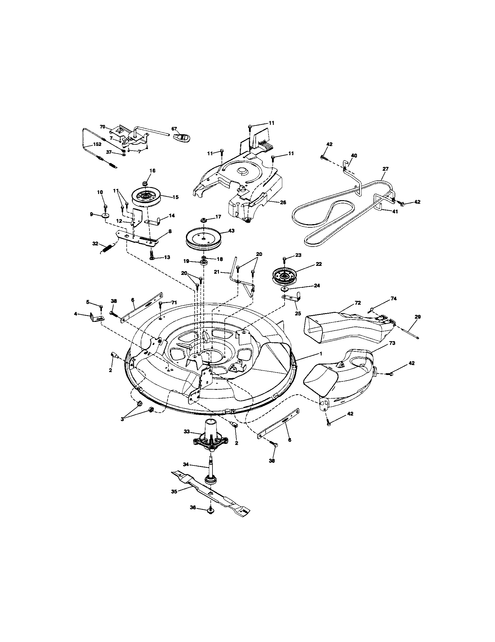 Mower Deck Diagram and Parts List for 917280350  Craftsman Lawn Tractor
