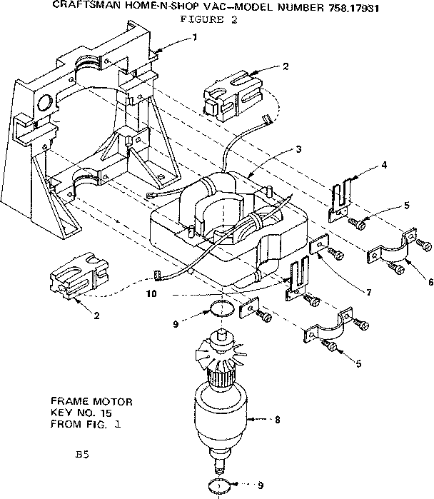 Frame Motor Diagram and Parts List for 75817931  Craftsman Utility Vacuum