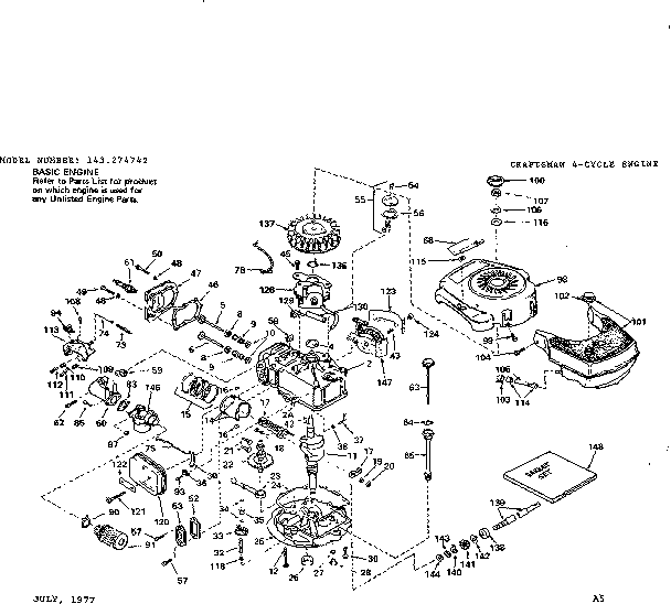 Replacement Parts Diagram and Parts List for 143274742  Craftsman Engine