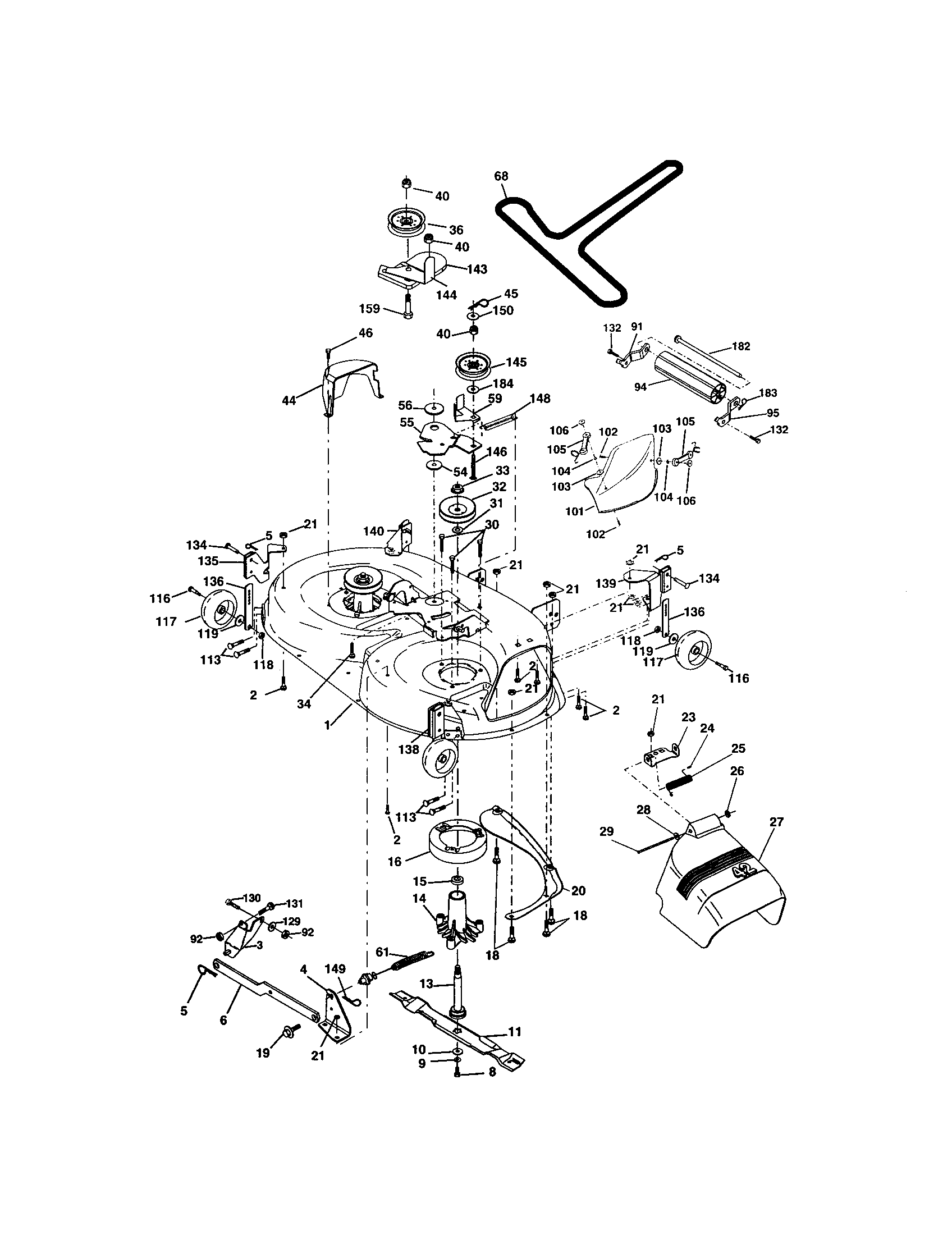 Mower Deck Diagram and Parts List for 917274041  Craftsman Lawn Tractor