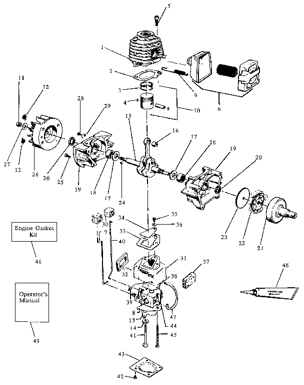 Engine Diagram and Parts List for 358798221  Craftsman Trimmer