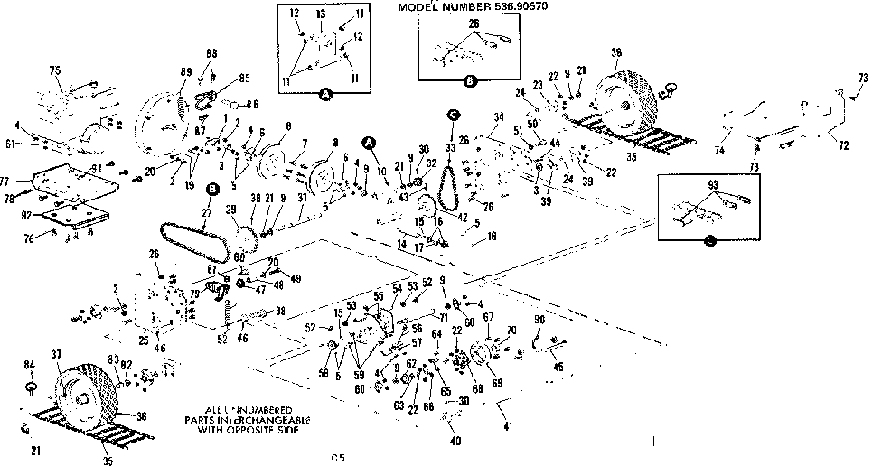 Wheel Assembly Diagram and Parts List for 53690570  Craftsman Snow Blower