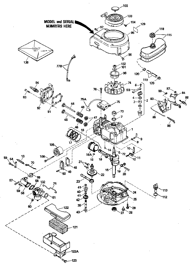 Replacement Parts Diagram and Parts List for 143394492  Craftsman Engine