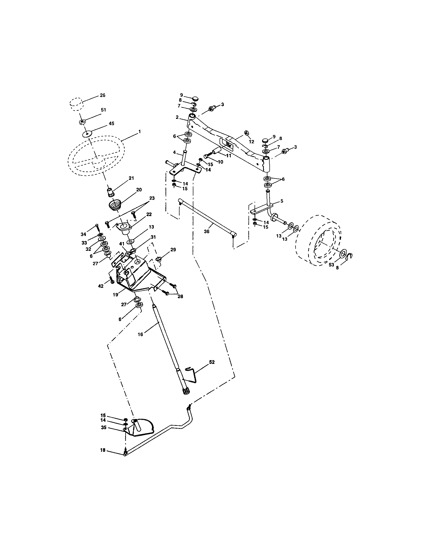 Steering Assembly Diagram and Parts List for 917276210  Craftsman Lawn Tractor