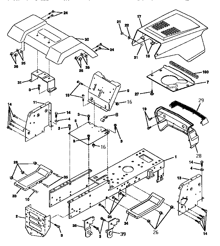 Chassis And Enclosures Diagram and Parts List for 917252510  Craftsman Lawn Tractor